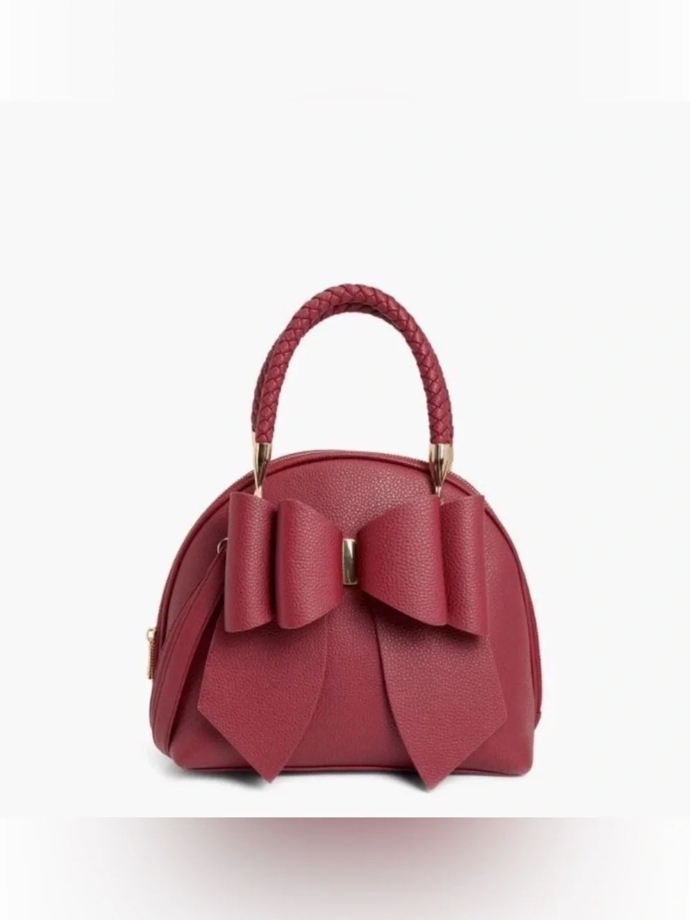 Structured Bow-Front Satchel in Deep Wine